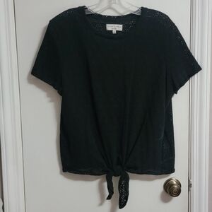 Madewell Eyelet Black Tie-Front Tee